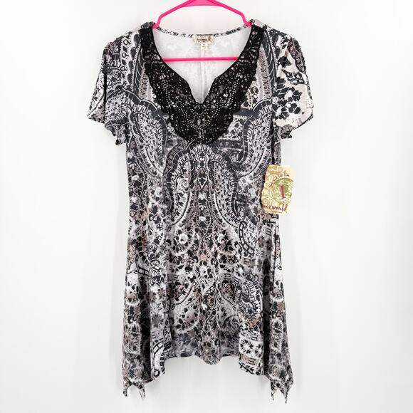 ONE WORLD Unity Tunic Top Size Extra Small NWT Slinky Material Boho Lagenlook - Picture 1 of 13